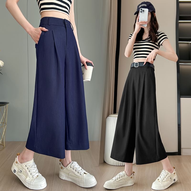 Waist High Dress Leg Wide Capri Pants Plain
