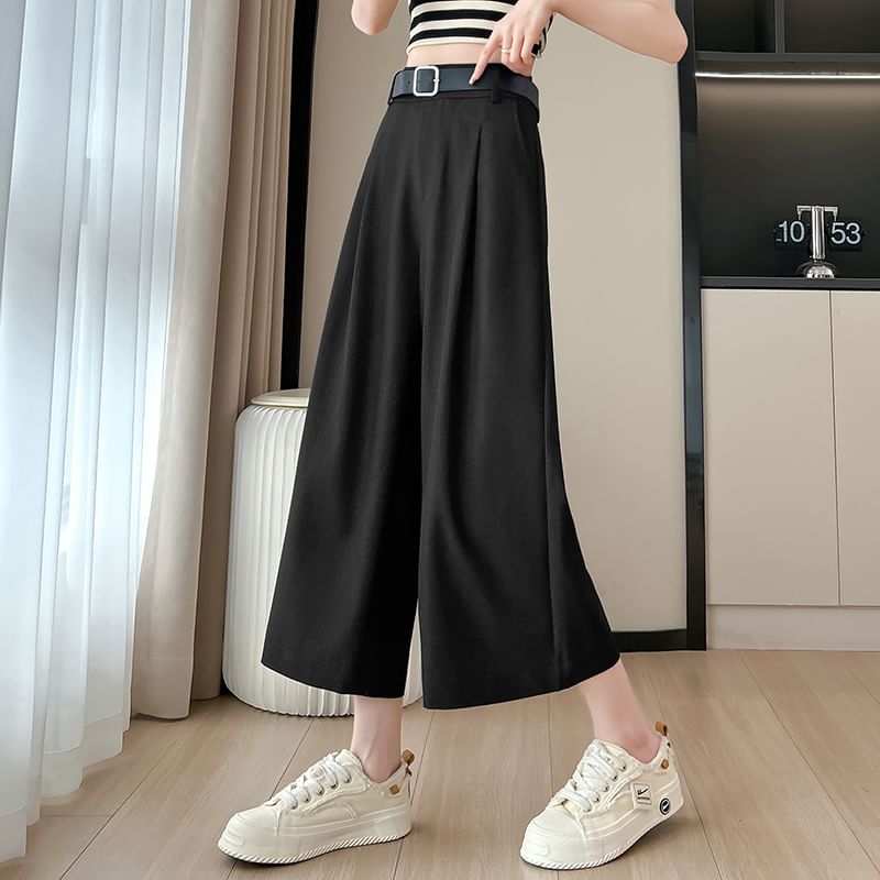 Waist High Dress Leg Wide Capri Pants Plain