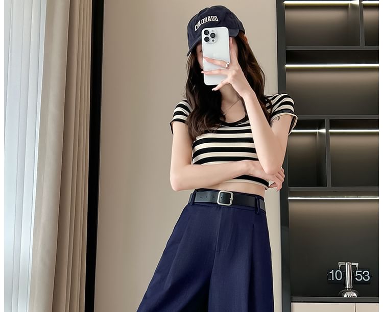 Waist High Dress Leg Wide Capri Pants Plain