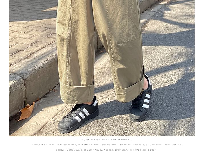 Elastic Cropped Wide Leg Waist Plain Pants