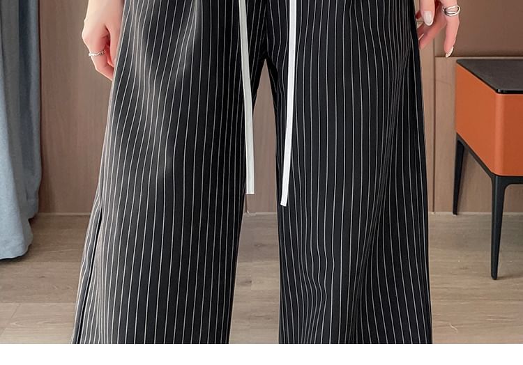 Wide Pinstriped Leg (Various Pants Waist Drawstring Designs)