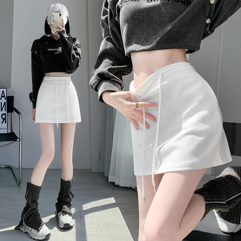 Drawstring Waist Skort Plain