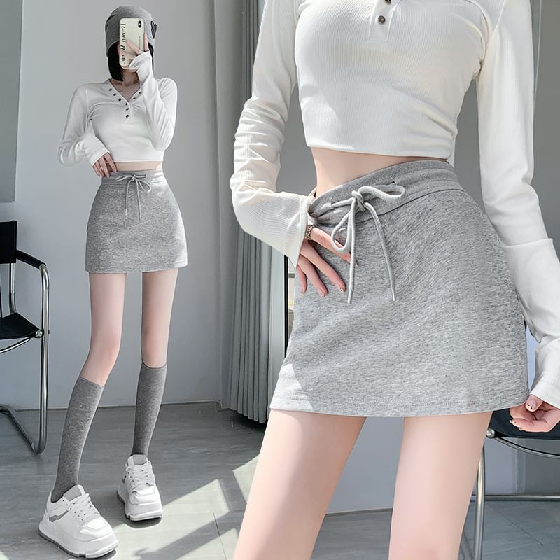Drawstring Waist Skort Plain