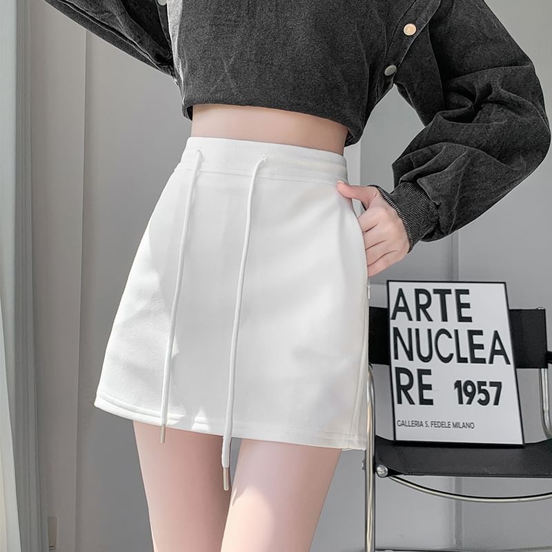Drawstring Waist Skort Plain