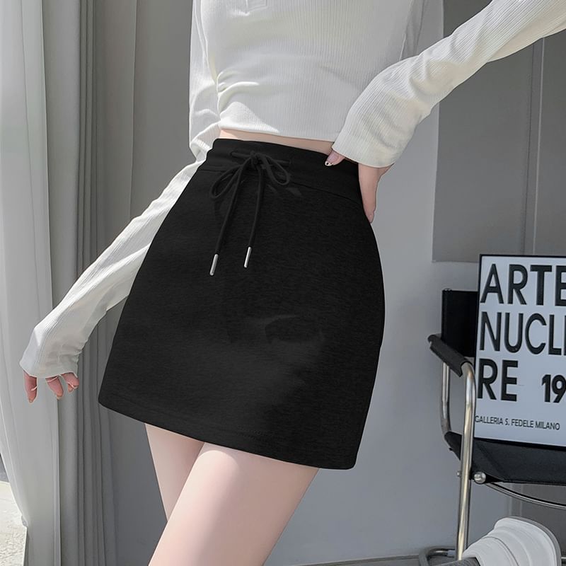 Drawstring Waist Skort Plain