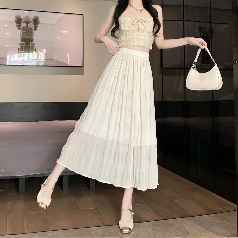 A-Line High Skirt Waist Midi Plain