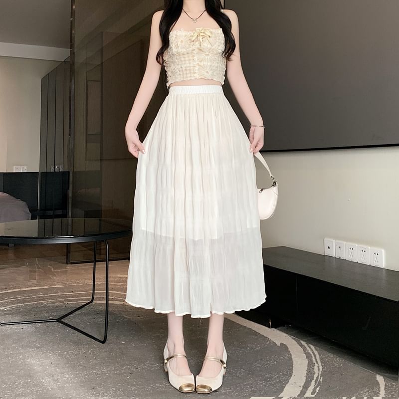 A-Line High Skirt Waist Midi Plain