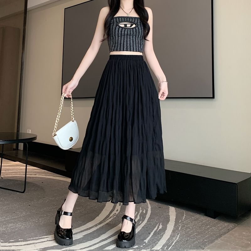 A-Line High Skirt Waist Midi Plain