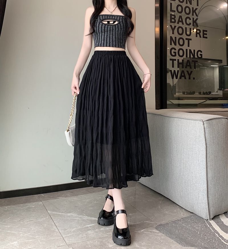 A-Line High Skirt Waist Midi Plain