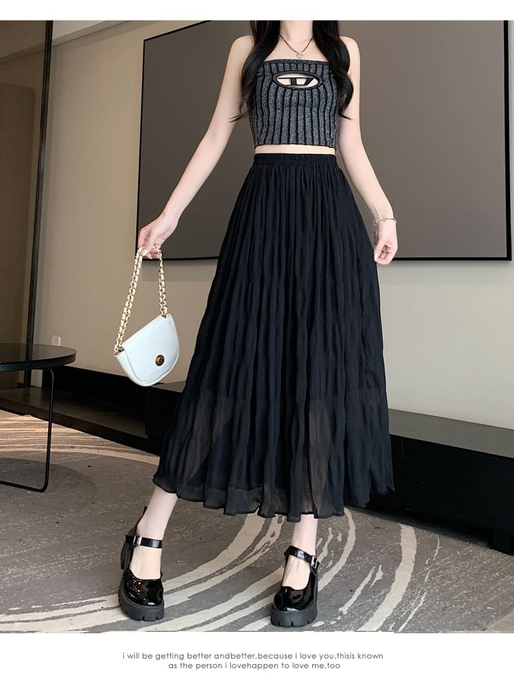 A-Line High Skirt Waist Midi Plain