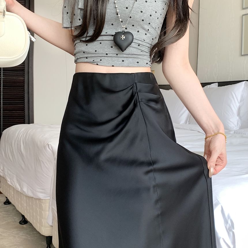 Midi Skirt High Ruched A-Line Waist Plain
