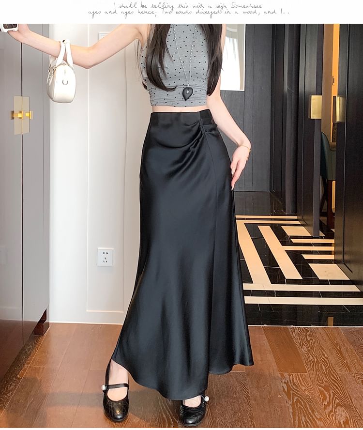 Midi Skirt High Ruched A-Line Waist Plain