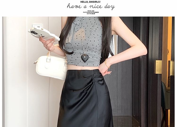 Midi Skirt High Ruched A-Line Waist Plain