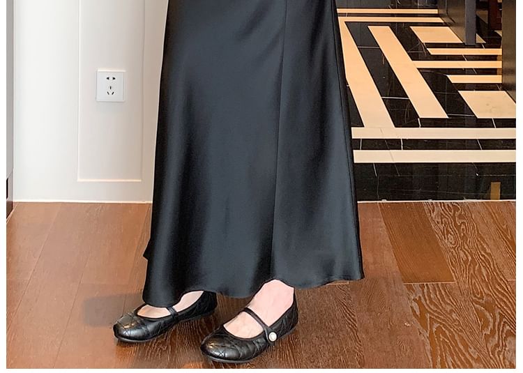 Midi Skirt High Ruched A-Line Waist Plain