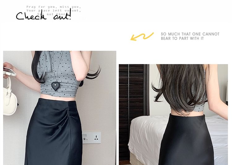 Midi Skirt High Ruched A-Line Waist Plain