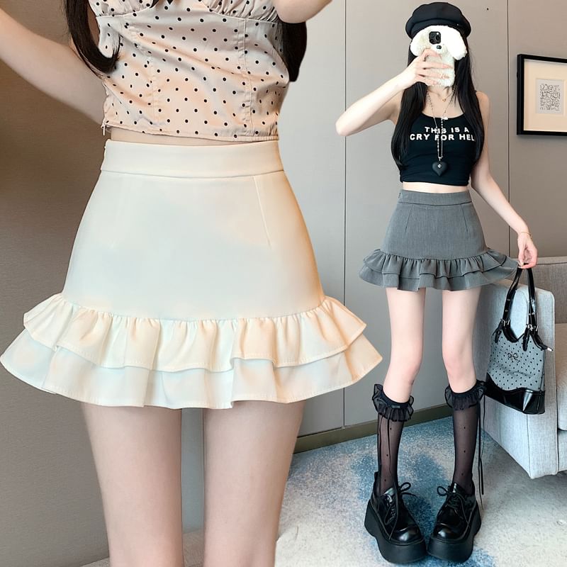 High Mini Trim Ruffle Pencil Rise Skirt