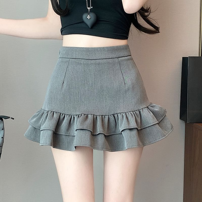 High Mini Trim Ruffle Pencil Rise Skirt