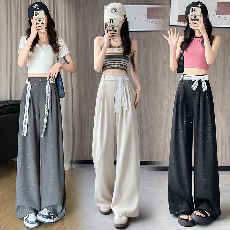 (Various Pants Panel Waist Leg High Dress Sequin Wide Lace Designs)