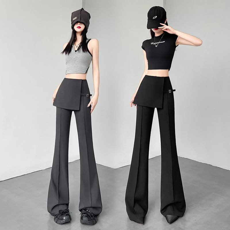 Pants Designs) Flared (Various Suit Overlay Buckled Waist Skirt High