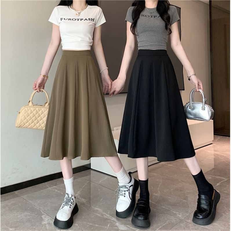 A-Line Skirt High Plain Midi Waist