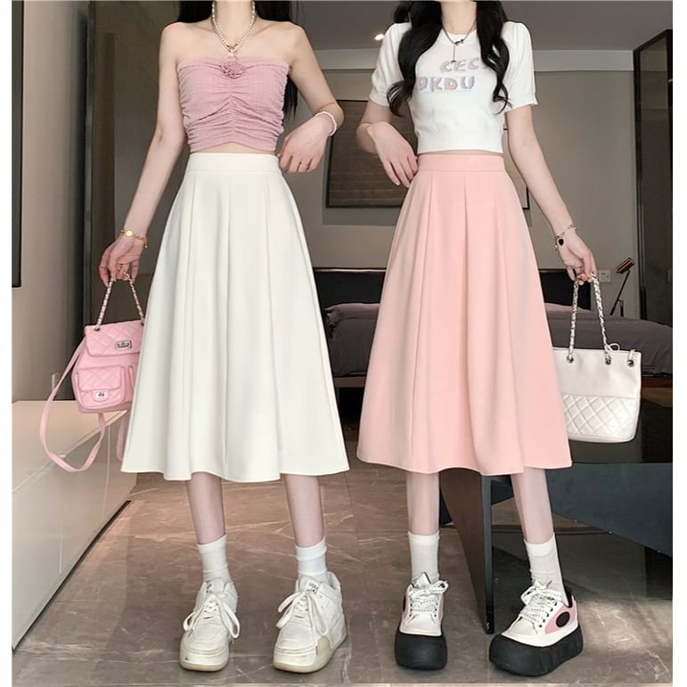 A-Line Skirt High Plain Midi Waist
