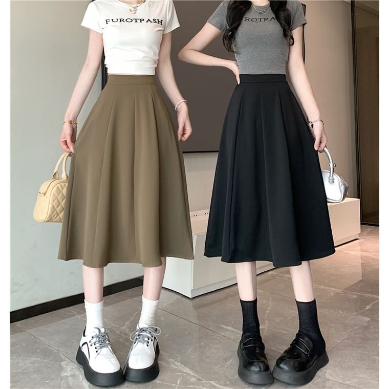 A-Line Skirt High Plain Midi Waist