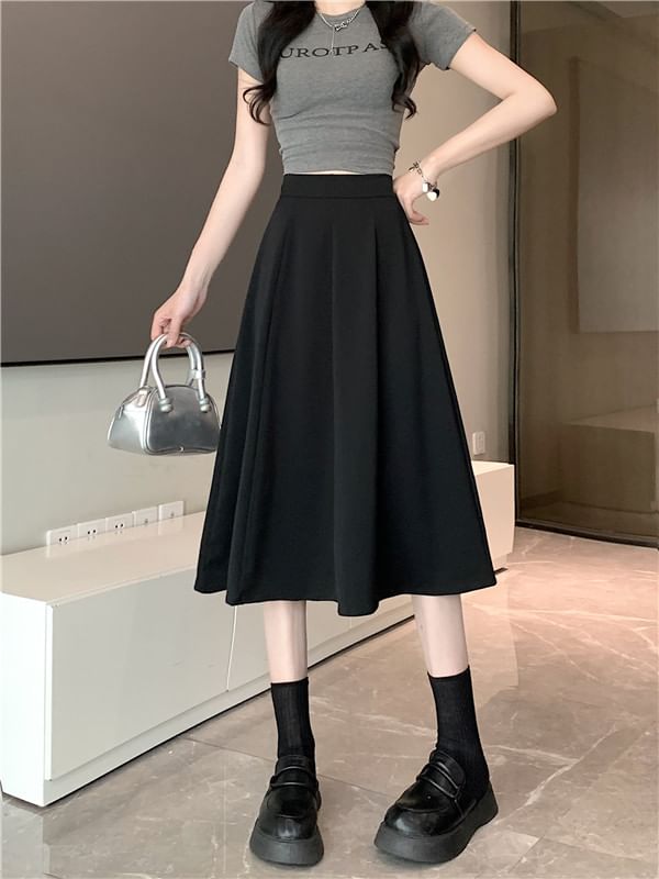 A-Line Skirt High Plain Midi Waist