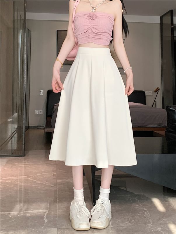 A-Line Skirt High Plain Midi Waist