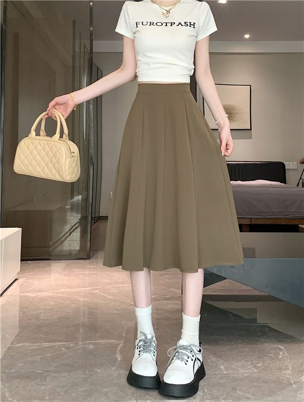 A-Line Skirt High Plain Midi Waist