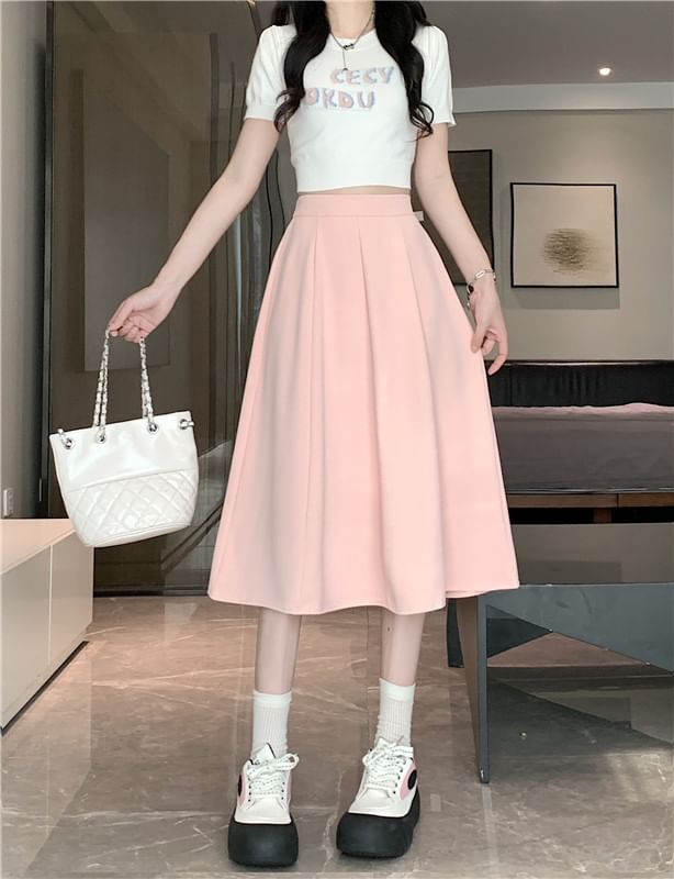 A-Line Skirt High Plain Midi Waist