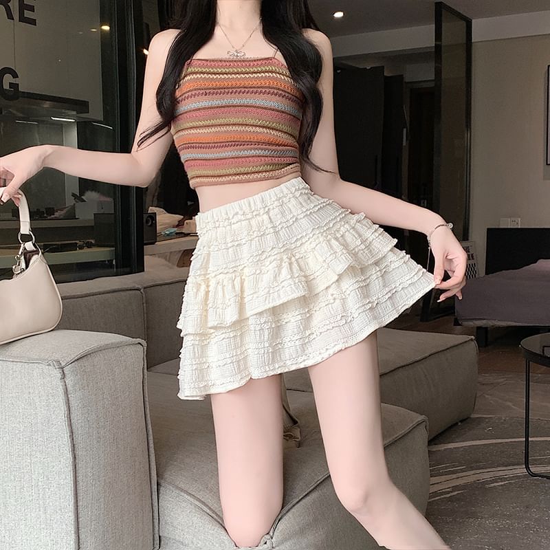 Balletcore Skirt Mini Tiered Elastic Waist A-Line Plain