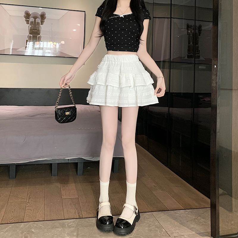 Balletcore Skirt Mini Tiered Elastic Waist A-Line Plain
