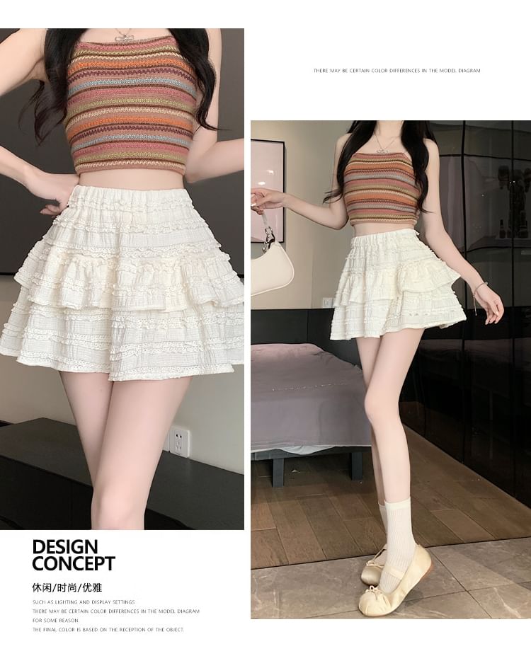 Balletcore Skirt Mini Tiered Elastic Waist A-Line Plain