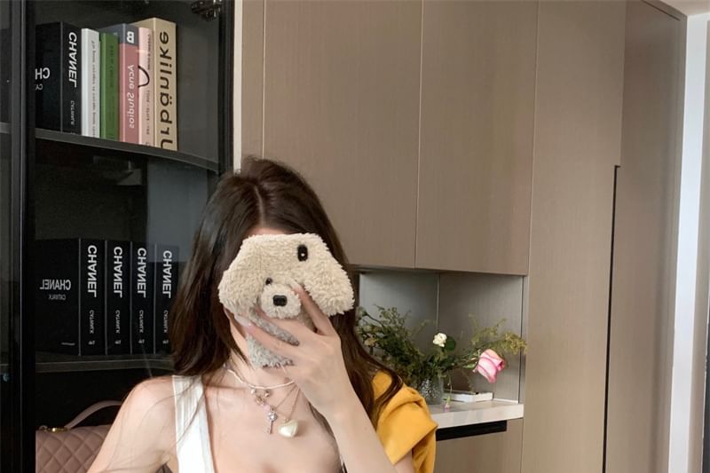 Contrast Ribbed Stitching / Top Round Plain Tank Crop Front Neck Tie Cardigan Knit