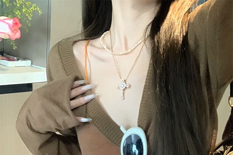 Bralette Top Knit / Plain Long-Sleeve V-Neck