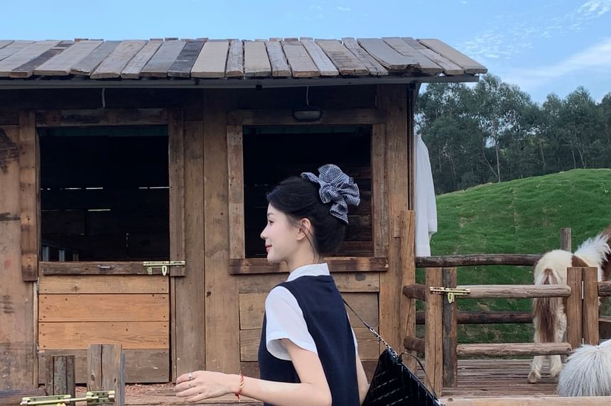 Plain Skirt Sweater A-Line High Waist Mini Short Shirt / Sleeve Neck Collared Vest Round