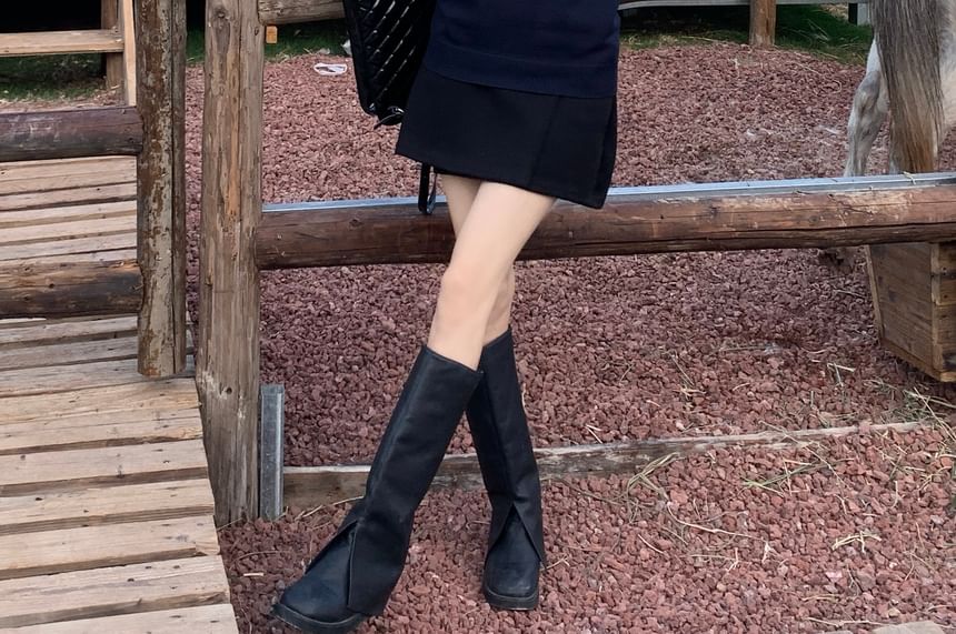 Plain Skirt Sweater A-Line High Waist Mini Short Shirt / Sleeve Neck Collared Vest Round