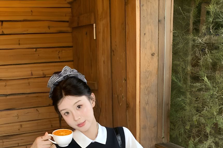 Plain Skirt Sweater A-Line High Waist Mini Short Shirt / Sleeve Neck Collared Vest Round