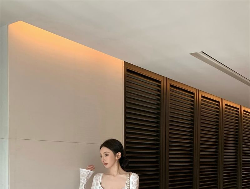 A-Line Strap Floral Dress Jacquard Spaghetti Bolero / Maxi