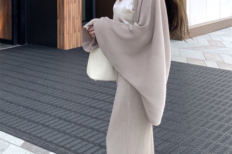 Fringe Skirt Plain Front Camisole Trim Waist Pencil Top Jacket High Open / Lace Maxi V-Neck