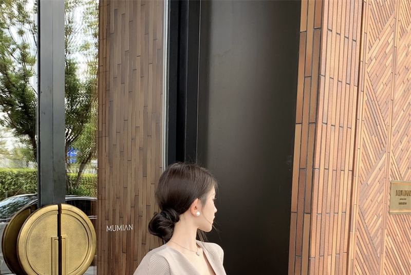 Fringe Skirt Plain Front Camisole Trim Waist Pencil Top Jacket High Open / Lace Maxi V-Neck