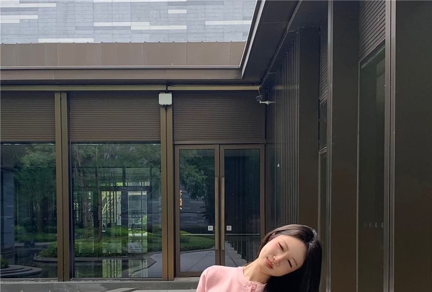 Shorts Cardigan / Round Waist High Neck Padded Camisole V-Neck Top Sweat Plain Lace Panel