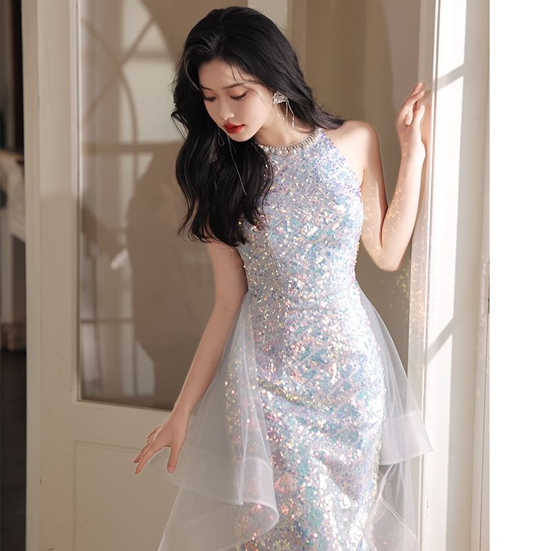 Halter Neck Sequined A-Line Evening Gown (Various Designs)