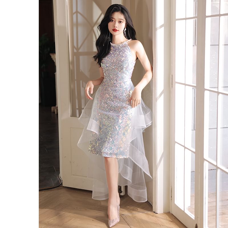 Halter Neck Sequined A-Line Evening Gown (Various Designs)