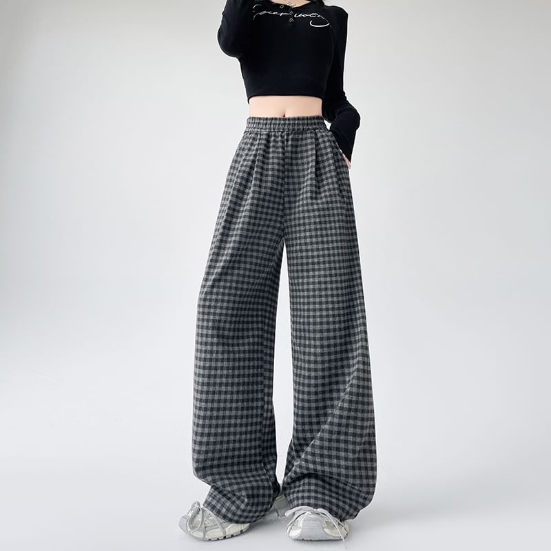 Waist Leg Designs) Wide (Various Pants Elastic Plaid