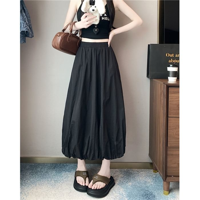 Skirt Plain A-Line High Waist Bubble Midi Hem