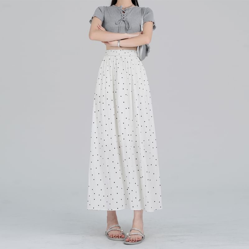 Skirt Waist A-Line Midi Dotted Elastic
