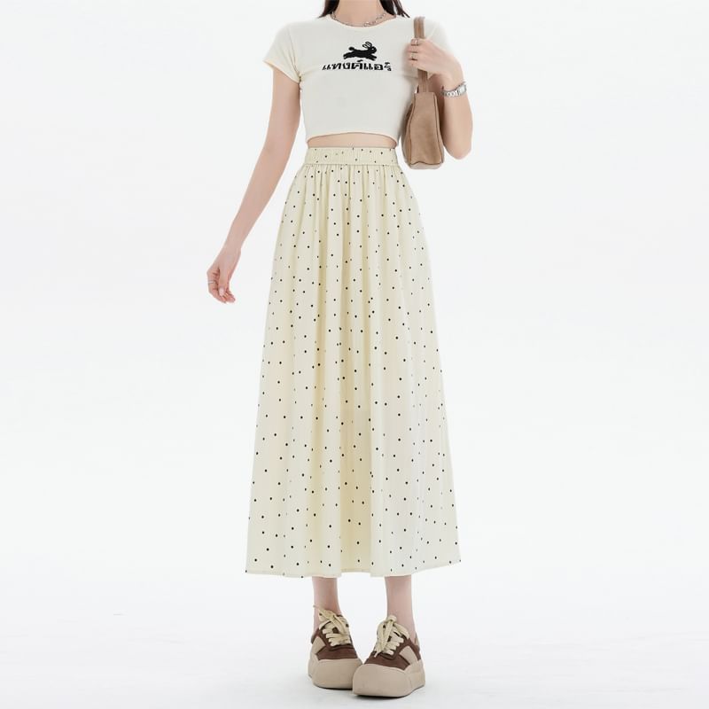 Skirt Waist A-Line Midi Dotted Elastic