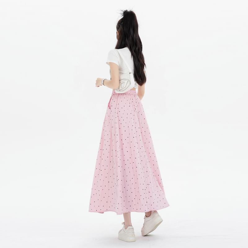 Skirt Waist A-Line Midi Dotted Elastic