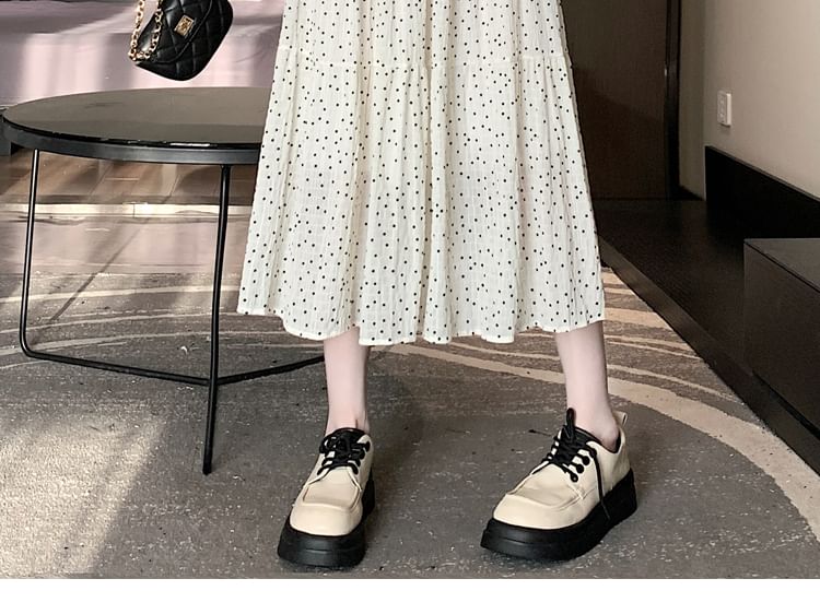 Waist Skirt Elastic Tiered Midi A-Line Dotted